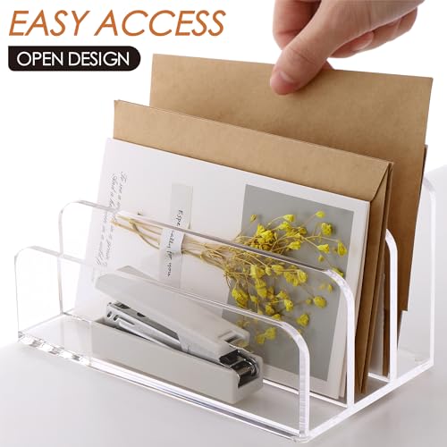 SANRUI 3 Compartments Mail Organizer Letter Holder for Desk ,Vertical Letter Holder,File Sorter Acrylic Desk Organizer Office Supplies,Clear - style: 3 Sections