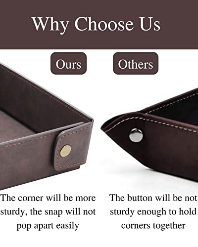 CASIRENA Faux Leather Valet Tray Organizer for Men - Catch-All Tray for Entryway Table Key, Wallet, Watch, Coin Change, Phone, Dresser EDC Dump Jewelry, Bedside Nightstand Desk-top - color: Coffee Brown, size: Square