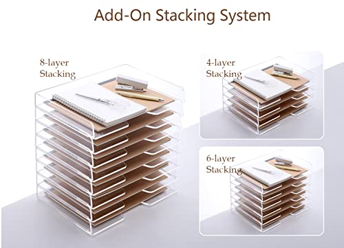SANRUI Stackable Paper Tray,Acrylic File Organizer,Paper Tray Organizer for Desk,Clear Office Desk Organization for Office, Home or School，2 Tier - style: Enlarged File Trays 2 Tier