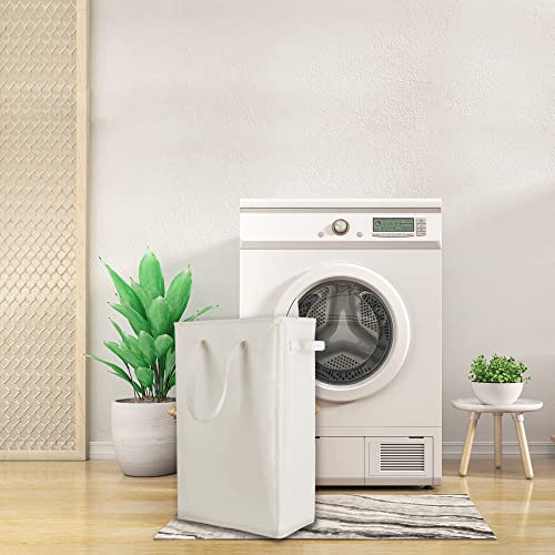 Odonata Slim Laundry Hamper Handles Collapsible Laundry Basket Thin Dirty Clothes Basket Narrow Laundry Bag Foldable Dirty Hamper 45L (Beige) - color: Beige