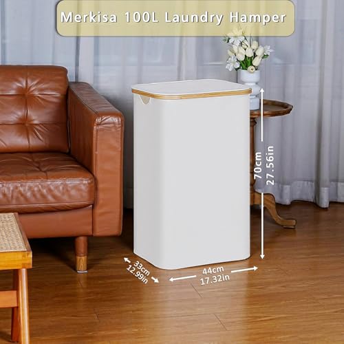 100L Laundry Hamper with Lid, Lagre Basket with Bamboo Handles,Foldable Clothes Hamper Tall Dirty Laundry Basket for Clothes Toys Towels Organizing,Beige - color: Beige, size: 100L with lid