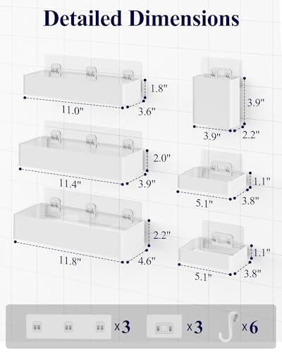 Kitsure Shower Caddy Adhesive - 6-Pack, No-Drilling Shower Shelves with Soap Holder, Toothbrush Holde, 6 Hooks, Rustproof & Stylish Bathroom Organizers and Storage Solution, White, Large - color: White