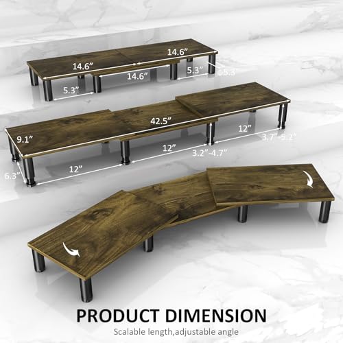 AX WABER Dual Monitor Stand Riser, Monitor Stand with Adjustable Length and Angle, Wood Monitor Stand for Desk, Monitor Riser for 2 Monitors with Storage Space - color: Vintage