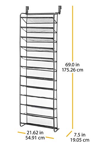 Whitmor 36 Pair Over the Door Shoe Organizer, 12 Tier Hanging Shoe Organizer, Heavy Duty Metal & Mesh Shoe Holder, Hanging Shoe Rack for Closet Storage, 69"L x 21.7"W x 7.5"H, Gunmetal Gray - color: Gunmetal Gray, size: Shoe Rack