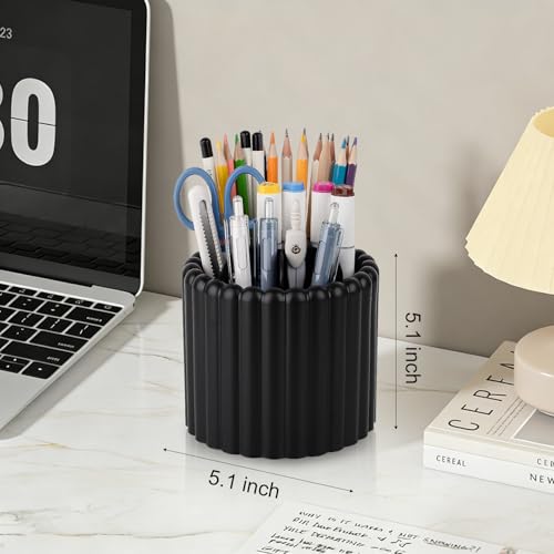 Anyoifax 360° Rotating Pen Holder 7 Slots Desk Organizer Removable Pencil Cup Plastic Art Supplies and Accessories Desktop Storage Box Caddy for Office, School, Home (Black) - style: Stripe Black