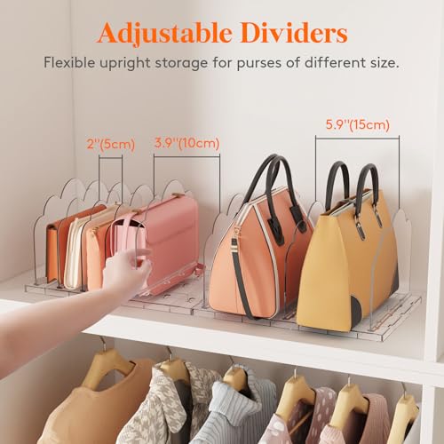 Lifewit Purse Organizer for Closet, Clear Handbags Storage Organizer, Adjustable Clutch Purse Storage Organizer Holder for Closet, 2 Pack Bookshelf Dividers for Sweater in Bedroom 35 x 24 cm/14 × 9.5" - size: 7.3"H