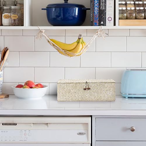 Sumnacon Small Woven Basket for Shelf Wicker Shelf Storage Basket with Sections Seagrass Storage Baskets with Lid for Tampon Toiletry Rectangular Storage Basket for Shelf Bathroom Table Desk Whitewash - color: Whitewash, size: Medium