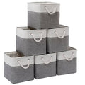 Cube Storage Bins, 6 Pack Collapsible Fabric Storage Cubes, 11 Inch Cube Organizer Bins with Handles (White/Gray) - color: white grey