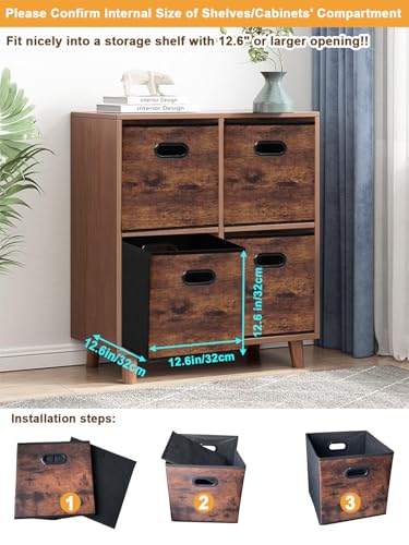 Fabric Storage Cubes, Collapsible Imitation Wood Organizer bins with 2 Handles - Set of 4, Fit Cube Storage Unit, for Clothes, Bedroom, Brown and Black (Large-12.6in x 12.6in x 12.6in-4 Pack) - size: Large-12.6in x 12.6in x 12.6in-4 Pack