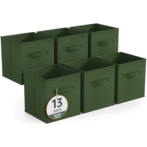 Sorbus 13 Inch Storage Bins - Sturdy Collapsible Fabric Storage Cubes with Handle - 6 Foldable Baskets for Organizing Clothes, Toys, Books - Storage Baskets for Shelves, Kids Room, Closets - color: Dark Green, size: 13 Inch