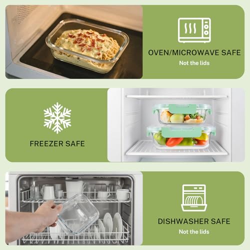 HOMBERKING 8 Pack Glass Food Storage Containers with Lids, Meal Prep Containers, Airtight Bento Boxes with Leak Proof Locking for Microwave, Oven, Freezer and Dishwasher, BPA Free, 5-35oz, light blue - color: Light Blue