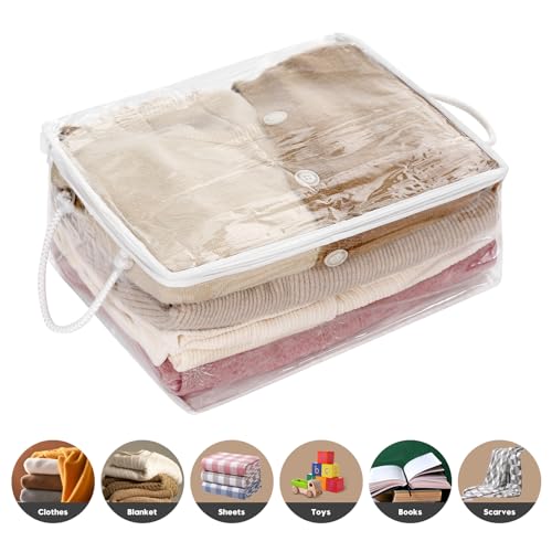 10 PCS Clear Zippered Storage Bags with Handle,Sweater Storage with Zipper,Foldable Closet Organizer Bed Sheet Organizer,Cube Plastic Organizer,Bag,Bin for Clothes,Towel-15.7 * 11.8 * 7.9 - color: White, size: 15.75 x 11.81 x 7.87 inches