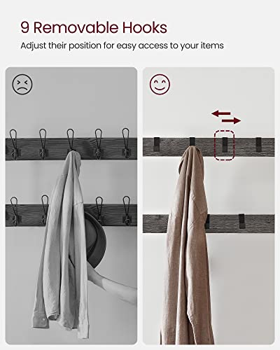 VASAGLE Coat Rack, Hall Tree with Shoe Bench for Entryway, Entryway Bench with Coat Rack, 4-in-1, with 9 Removable Hooks, a Hanging Rod, 13.3 x 28.3 x 72.1 Inches, Charcoal Gray and Black UHSR040B04 - color: Charcoal Gray + Black, size: 28.3"W