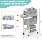 LIDTOP 2In1 Diaper Caddy & 4-Tier Rolling Diaper Cart, Diaper Caddy Organizer Cart with Dividers & Drawer, Mobile Metal Bedside Cart for Baby Nursery Essentials Storage, Large Capacity, White - color: White(with Drawer)