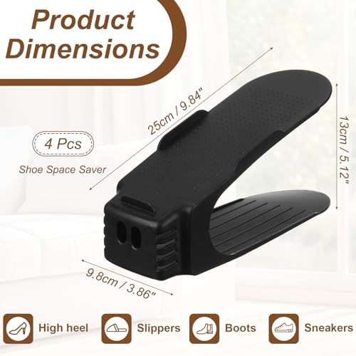 uxcell Shoe Slot Organizer 4 Pcs, 10.2x3.9x5.1 Inch Shoe Stacker Double Layer 50% Space Saver for Storage Closet Rack Organization, Black - color: Black