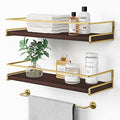 Floating Shelves Bathroom Shelves Over Toilet Set of 2, Bathroom Wall Shelves with Towel Bar, Wall Mounted Vanity Shelf for Bedroom, Kids Room, Kitchen (Brown & Gold) - color: 4. Brown-gold