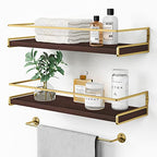 Floating Shelves Bathroom Shelves Over Toilet Set of 2, Bathroom Wall Shelves with Towel Bar, Wall Mounted Vanity Shelf for Bedroom, Kids Room, Kitchen (Brown & Gold) - color: 4. Brown-gold