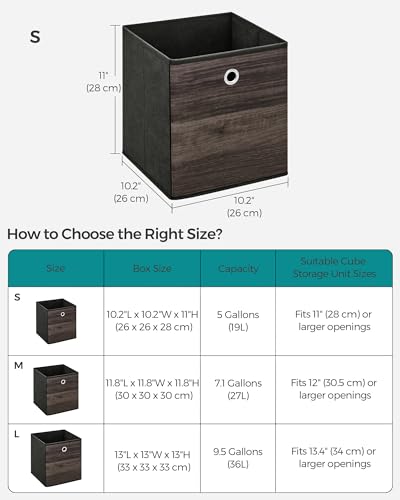 SONGMICS Storage Cubes, Set of 6 Storage Bins with Handles, Foldable Oxford Fabric and Non-Woven Fabric Storage Boxes, 10.2 x 10.2 x 11 Inches, Fit Cube Storage Unit, Chestnut Brown URFB126K01 - color: Chestnut Brown, size: 6 Pack (10.2"L x 10.2"W x 11"H)