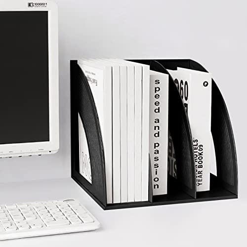 SAYEEC Magazine Holder Sturdy Binder Holder Desk File Sorter Plastic File Folder Organizer Stand Book Shelf Dividers Vertical Storage Rack Desktop Bookshelf Display Box for Office School Home (Black) - color: Black-1 Section