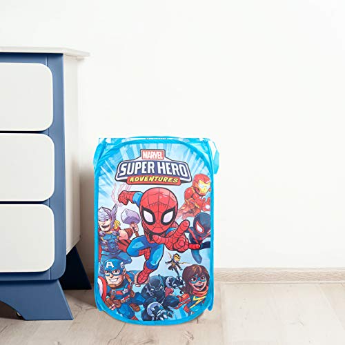 Jay Franco Marvel Super Hero Adventures Pop Up Hamper - Mesh Laundry Basket/Bag with Durable Handles - Features Spiderman, Iron Man, Captain America & Thor (Official Marvel Product) - color: Super Hero Adventures