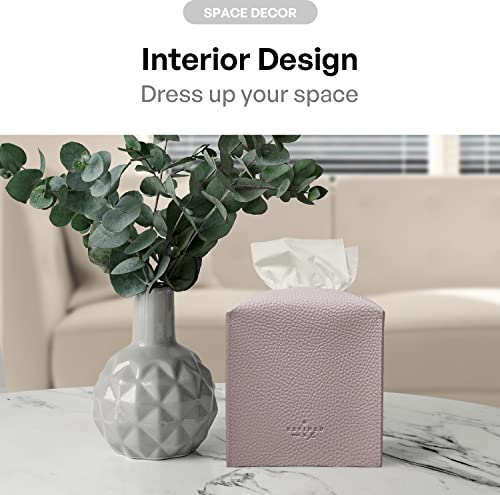 Carrotez Tissue Box Cover, [Refined] Modern PU Leather Square Tissue Box Holder - Decorative Holder/Organizer for Bathroom Vanity Countertop, Night Stands, Office Desk & Car 5"X5"X5" - Lavender - color: Lavender, size: [Square]