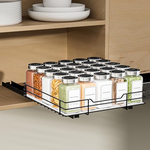 BOIVSHI Pull Out Spice Rack, Slide Out Spice Rack for Cabinet, Spice Organizer for Kitchen and Pantry, Fits Spices, Sauces, Canned Food (10.5''Wx10.5''Dx2.5''H) - size: 1 Tier,10.5''Wx10.5''Dx2.5''H