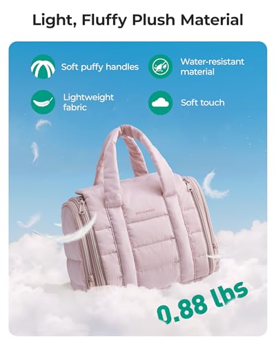 BAGSMART Hanging Toiletry Bag with Removable Partition, Puffy Water-resistant Fabric, Cosmetic Bag Makeup Bag for Full Sized Toiletries, Nude Pink - color: Nude Pink
