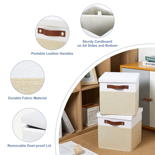 Temary Foldable Fabric Storage Bins with Lids, 2-Pack Storage Bin for Organizing Living Room, Closet Organization, Multi-Purpose Storage Boxes for Clothes (White&Khaki, 10.5x10.5x10.5in) - color: White&Khaki, size: 10.5×10.5×10.5