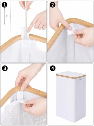 iEGrow 110L Laundry Hamper with Lid，Dirty Clothes Hampers for Laundry,Laundry Basket with Bamboo Handles and Removable Bag,Hamper for Bedroom, Bathroom, Dorm, Laundry Room, White - color: White, size: 110L