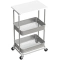 Simple Houseware 2-Tier Rolling Utility Cart with Lockable Wheels and Wood Top, Metal Storage Organizer Trolley for Kitchen, Bathroom, Office, Craft Room, White - color: White