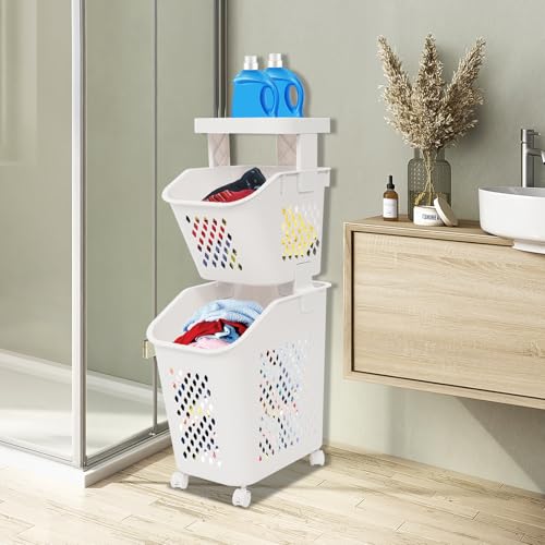 2-Tier Plastic Laundry Hamper Sorter with Wheels,Tiered Laundry Basket Organizer with 4 Removable Baskets,Rolling Laundry Storage Cart for Bathroom,Bedroom,Kitchen - color: 2-Tiers