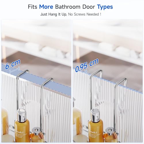 Skyapex Shower Caddy Over the Door Organizer: Bath Rack Hanging Over Glass with Hooks - Storage Shelf Inside Bathroom for Shampoo - Sliver - color: Sliver
