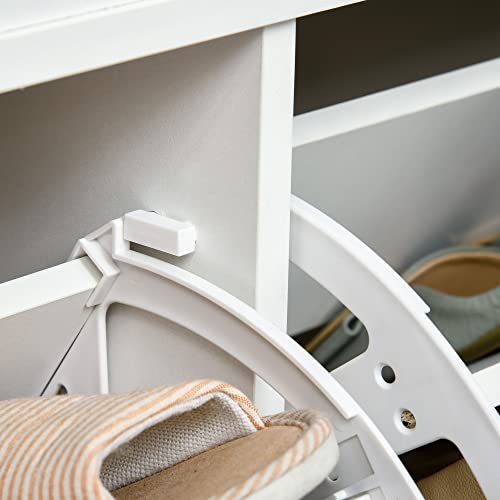 HOMCOM Modern Shoe Rack Bench for Entryway, Storage Organizer with Cushion, 2 Drawers, Adjustable Shelf, Holds 8 Pairs, White - color: White
