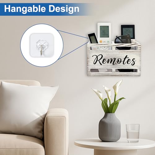 Wooden Remote Control Holder Wall Mount Remote Organizer for Table TV Controller Holders Remotes Caddy for Bed Wall Bedside Organizer Storage Control Box Farmhouse Nightstand Couch Decor 2 Slots - color: Rustic White, size: 2 Slot