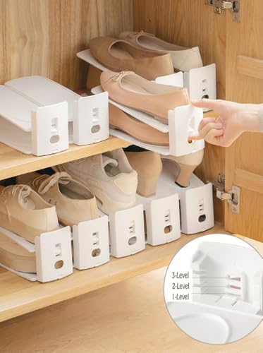 3-Level Adjustable Shoe Slots Organizer, Double Layer Shoe Stackers, 50% Space Saver for Closet and Entryway, White（2 Pack） - color: Style 2, size: One Size