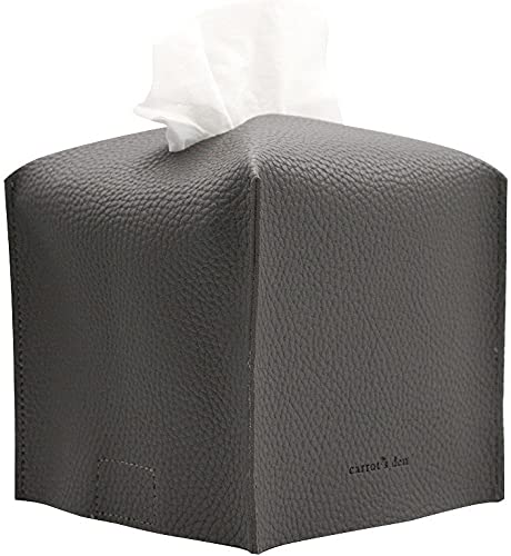 Tissue Box Cover Holder, Square with Bottom Belt by Carrot's Den - PU Leather Decorative Organizer for Tabletop, Bathroom, Car, Office | Charcoal - color: Charcoal