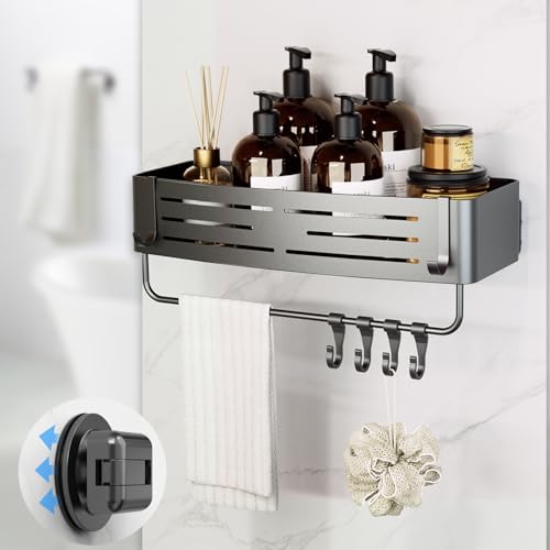 Onemake Suction Cup Shower Caddy, No Drilling Bathroom Organizer Shelf, Strong Vacuum Suction Holds Up to 22 lbs, Removable Shower Shelf for Tile Glass, Kitchen & Bathroom Storage Basket - style: 1 Tier-Gray Square Caddy