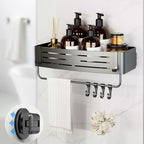 Onemake Suction Cup Shower Caddy, No Drilling Bathroom Organizer Shelf, Strong Vacuum Suction Holds Up to 22 lbs, Removable Shower Shelf for Tile Glass, Kitchen & Bathroom Storage Basket - style: 1 Tier-Gray Square Caddy