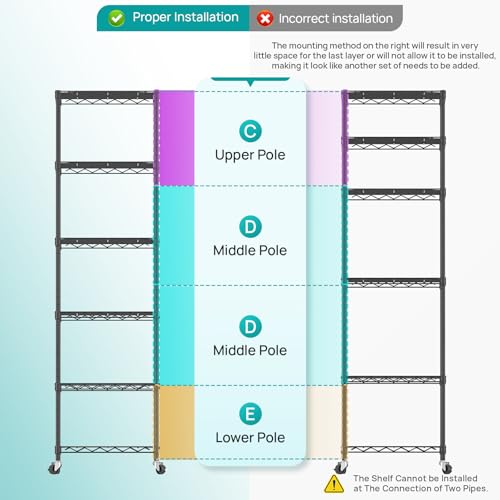 SINGAYE 6 Small Shelf Storage Wire Shelves Closet Bathroom Organizers Metal Pantry Kitchen Garage Shelving Unit Laundry Room Organization Home Narrow Rack Net Basket with Wheels Black - color: Black, size: 6Tier/11.5"D X 17.5"W X 61.5"H