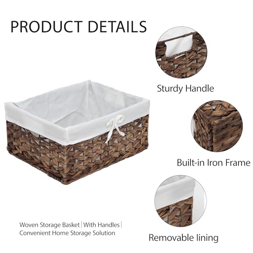 Rectangular Woven Seagrass Storage Bins with Handle,Kingwillow. (water hyacinth, Medium) - size: Medium