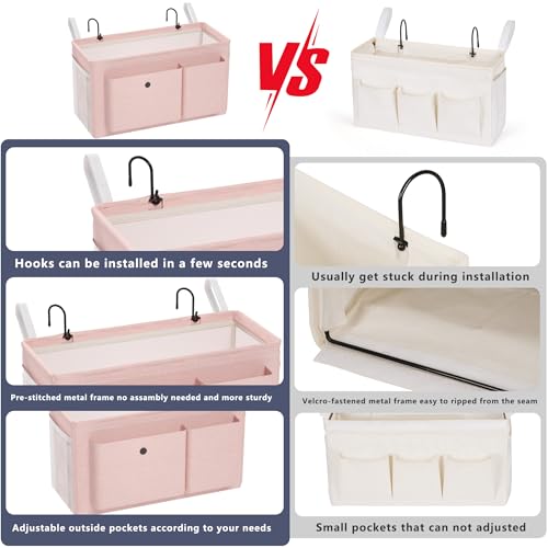 Edudif Bedside Caddy Bedside Organizer with Fixed Straps & Water Bottle Holder, Bunk Bed Caddy ideal for Home, Dorm, Hospital, Crib, Versatile Bedside Storage Solution (Pink 2pcs) - color: Pink 2pcs