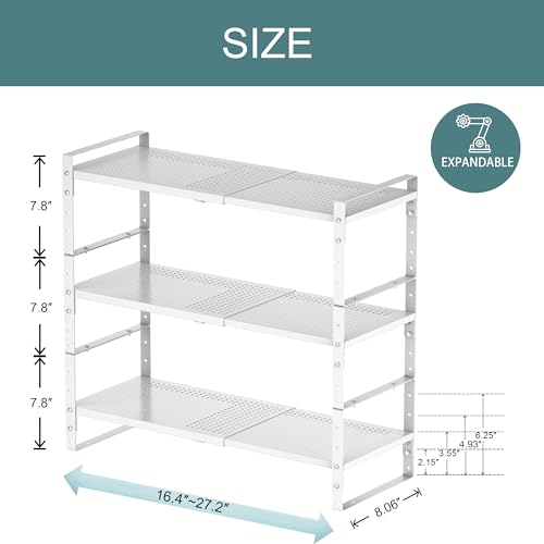 Expandable Shoe Rack Heavy-Duty Closet Organizer Adjustable Shelf Stackable Metal Framework for Entryway, Garage,RV,Pantry,Cabinet(Medium,3 Packs/White) - color: White/3 Packs, size: MEDIUM:8.11"D x 16.54"W x 7.88"H