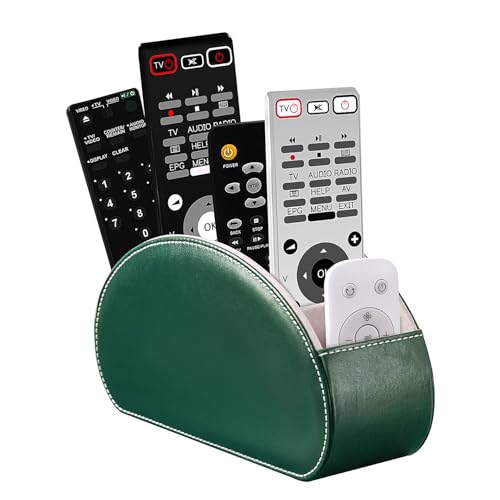Remote Control Holders Organizer Box with 5 Compartment PU Leather Multi-functional Office Desk Storage Caddy Store Tv Remote for Media Player,Brush,Pencil,Glassees&Office Supplies (Dark Green) - color: Dark Green, size: S
