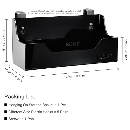 Bedside Caddy Hanging Storage Basket Little Plastic Beside Shelf Hang-on Storage Organizer for Collage Dorm Bunk Bed,Changing Table - Bedroom Essentials for Phone,Mini Speaker,Tissues (Black) - color: Black