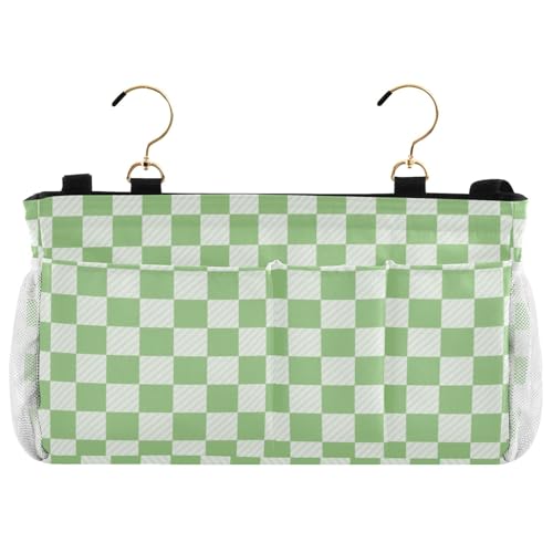 Bedside Caddy Hanging Bunk Bed Caddy Bed Organizer Hanging Pocket with 2 Hooks Bedside Storage Organizer Pocket Bag Holder Checkered Light Green - color: Checkered Light Green