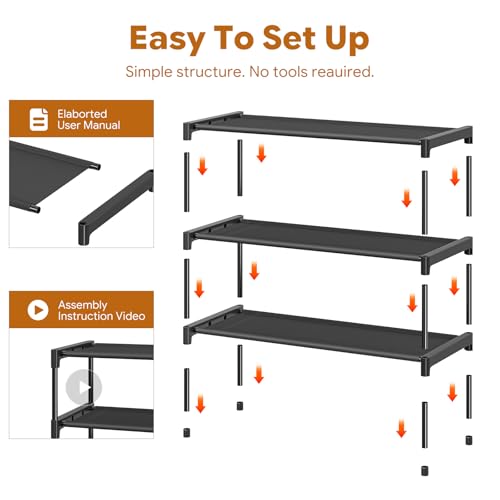 Simple Trending Shoe Rack, 3-Tier Shoe Organizer, Non-Woven Shoe Shelf Storage for Closet, Entryway, Bedroom, 27.5" Wide, Black