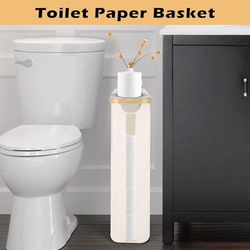 Odonata Large Toilet Paper Storage Basket with Lid, Slim Toilet Paper Organizer, Hold up to 20 Regular Rolls or 15 Mega Rolls. (Beige, 49L) - color: Beige