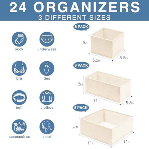 Criusia Drawer Organizer Clothes, 24 Pack Dresser Organizer Bins for Nursery Bedroom, Closet Organization and Storage Dividers for Clothing, Baby Clothes, Underwears, Socks (Beige) - color: Beige, size: 24 Pack