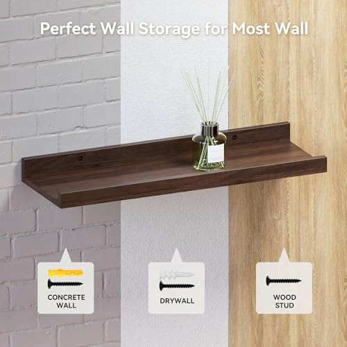 Boswillon 35.3 Inches Long Floating Shelves Wall Mounted, 2 Set Farmhouse Wall Shelf for Bedroom, Nursery Book Shelf with Lip, Picture Ledge Shelf for Decor Living Room Bathroom Kitchen - Walnut - color: Walnut, size: 35.4 In