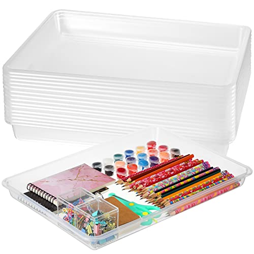 Maitys 15 Pcs Flat Plastic Trays 16.1 x 11.8'' Sensory Storage Tray Paper Stackable Classroom Bins for Office Home Organizer Arts and Crafts Supplies(Clear) - color: Clear